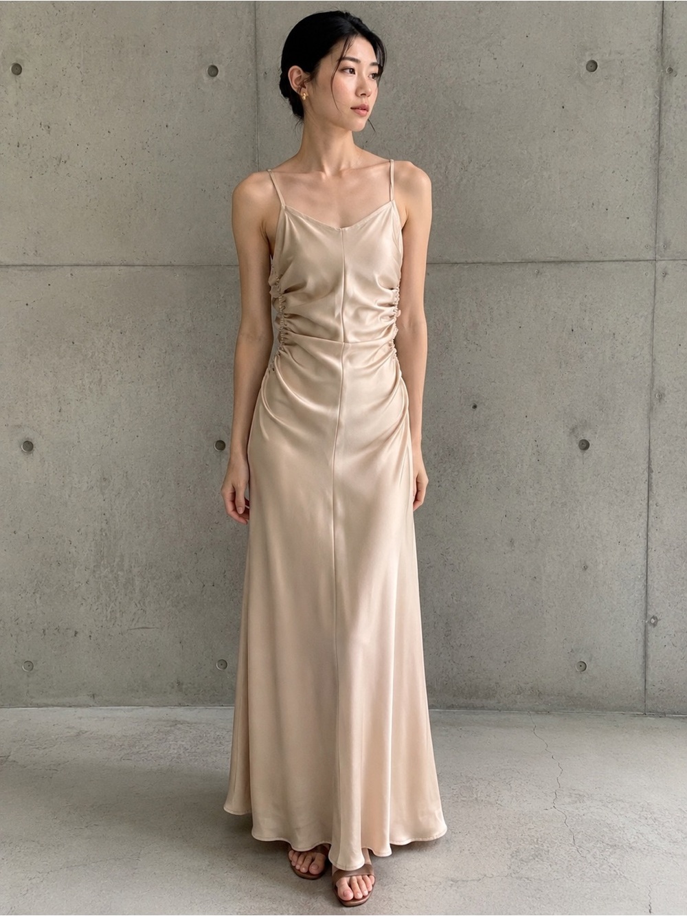 PAN PAN Unique Satin Slip Maxi Dress in Champagne size XS -S